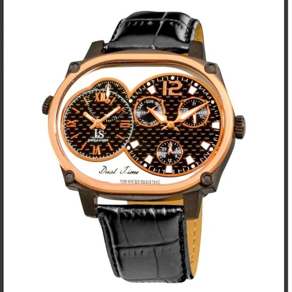 Joshua & Sons Men's Watch NAVIGATOR DUAL TIME ZONE MULTIFUNCTION LEATHER JS-29